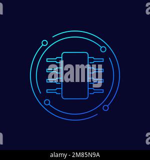 icona a semiconduttore su design lineare e scuro Illustrazione Vettoriale