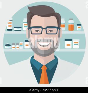 Illustrazione minimalista di una persona del farmacista che lavora in una farmacia Illustrazione Vettoriale