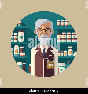 Illustrazione minimalista di una persona del farmacista che lavora in una farmacia Illustrazione Vettoriale
