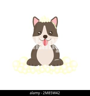 Cartone animato icona cane per il concept design. Illustrazione a linee sottili. Concetto di cura degli animali domestici. Carino set di cani. Design dell'etichetta. Cane, cucciolo, cane, animale domestico. Illustrazione vettoriale Illustrazione Vettoriale