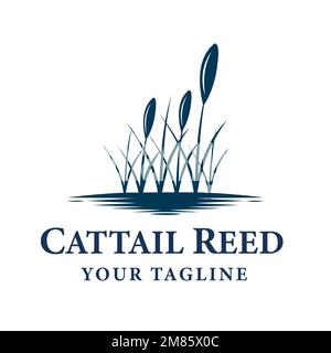 Cattail Reed River Logo Design Vector Water Creek Lake Swamp Logo Design Simple Vector. Illustrazione Vettoriale