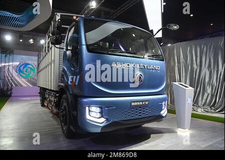 Greater Noida, Utttar Pradesh, India. 11th Jan, 2023. Boss EV, un camion elettrico, presentato al Auto Expo 2023 a Greater Noida. (Credit Image: © Kabir Jhangiani/ZUMA Press Wire) SOLO PER USO EDITORIALE! Non per USO commerciale! Foto Stock