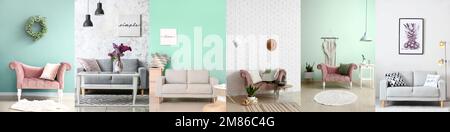 Collage di bei divani negli eleganti interni del soggiorno Foto Stock