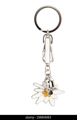 Portachiavi di varie forme, figure su sfondo bianco. Regalo per Natale, Pasqua, San Valentino, Vacanza Foto Stock