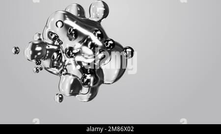 3d rendering motion design wallpaper animazione business presentazione monocromatico grigio bianco metaball grigio liquido acqua saponata mercurio bolla metasphere Foto Stock