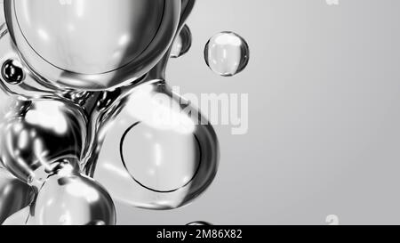 3d rendering motion design wallpaper animazione business presentazione monocromatico grigio bianco metaball grigio liquido acqua saponata mercurio bolla metasphere Foto Stock