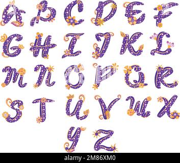 Set di lettere alfabetiche colorate con ornamenti floreali caratteri tipografici vettore Illustrazione Vettoriale