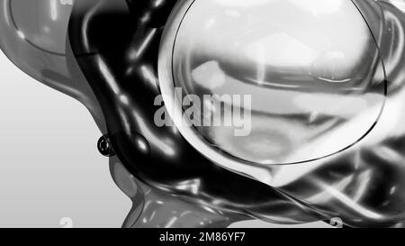 3d rendering motion design wallpaper animazione business presentazione monocromatico grigio bianco metaball grigio liquido acqua saponata mercurio bolla metasphere Foto Stock