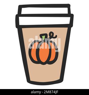 Caffè latte con spezie di zucca per ottobre o autunno Illustrazione Vettoriale