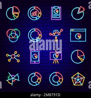 Grafico Statistiche torta icone neon Illustrazione Vettoriale