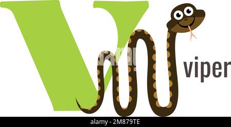 V carta da lettera. Vocabolario dell'alfabeto Viper animale Illustrazione Vettoriale