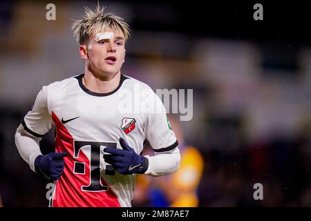 VEGHEL, PAESI BASSI - 12 GENNAIO: Taylor Booth del FC Utrecht con infortunio sopra gli occhi durante la partita olandese Toto KNVB Cup Round 2 tra Blauw Geel '38 e FC Utrecht al Prins Willem Alexander Sportpark il 12 gennaio 2023 a Veghel, Paesi Bassi (Foto di Joris Verwijst/Orange Pictures) Foto Stock