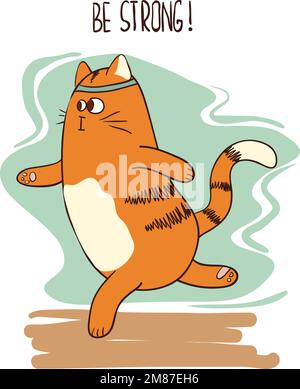 Illustrazione di idoneità del vettore con il gatto di funzionamento del cartone animato Illustrazione Vettoriale