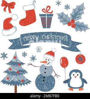 Set di Natale. Collezione vettoriale di doodle Natale e Capodanno carino elementi di design Illustrazione Vettoriale