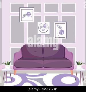 Soggiorno colorato con divano e piante interni design Vector Illustrazione Vettoriale