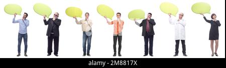 gruppo di persone di successo business con commenti isolati su sfondo bianco Foto Stock