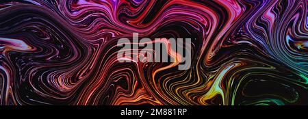 Sfondo astratto a gradiente ondulato cromato iridescente. Superficie testurizzata colorata con arcobaleno metallico liquido. Ultravioletti olografici orizzontali panoramici Foto Stock