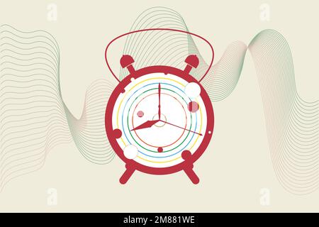 Illustrazione della vecchia sveglia con suoneria rossa in stile piatto. Simbolo di attivazione. Illustrazione Vettoriale