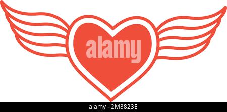 Simbolo del cuore alato. Cupido segno. Amore romantico Illustrazione Vettoriale