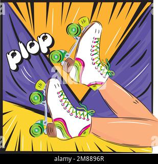 Coppia di gambe con skate retro pagina comic Vector Illustrazione Vettoriale