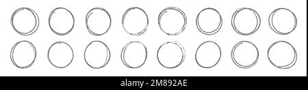 Set di cerchi disegnati a mano cornice per schizzo, pennarelli ovali. Doodle elementi di cornice circolare illustrazione del vettore isolato Illustrazione Vettoriale