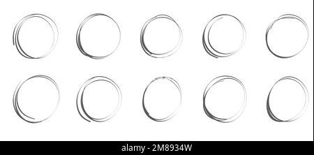 Set di cerchi disegnati a mano cornice per schizzo, pennarelli ovali. Doodle elementi di cornice circolare illustrazione del vettore isolato Illustrazione Vettoriale