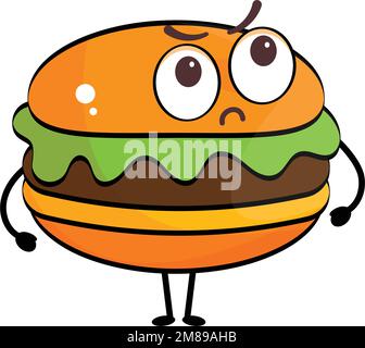 Isolato carino arrabbiato hamburger cartoon personaggio Vector Illustrazione Vettoriale