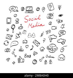 delineare il set di icone dei social media disegnati a mano Illustrazione Vettoriale
