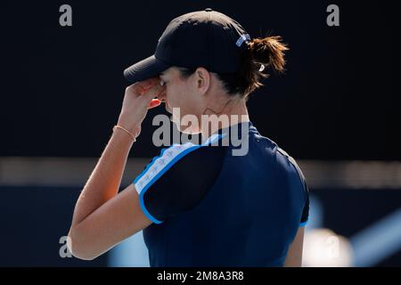 Melbourne Park 13/1/2023. Ajla TOMLJANOVIC (AUS) in azione durante la pratica all'Australian Open 2023. Corleve/Alamy Live News Foto Stock