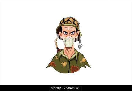 Illustrazione vettoriale del fumetto militare dell'esercito su sfondo bianco Illustrazione Vettoriale