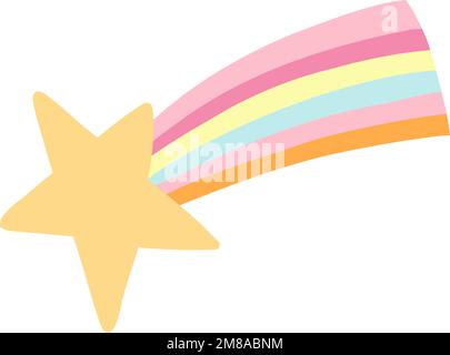 Stella cadente disegnata a mano in stile piatto. Illustrazione vettoriale della stella del cartone animato, icona carina della stanza dei bambini Illustrazione Vettoriale