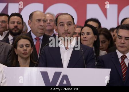 Non esclusiva: 12 gennaio 2023, Città del Messico, Messico: Il presidente del partito di azione nazionale, Marko Cortes annuncia gli accordi del “va por Foto Stock