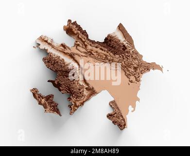 Una mappa dell'Azerbaigian in vecchio stile, grafica marrone in uno stile retrò, alto dettagliato, 3D illustrazione Foto Stock