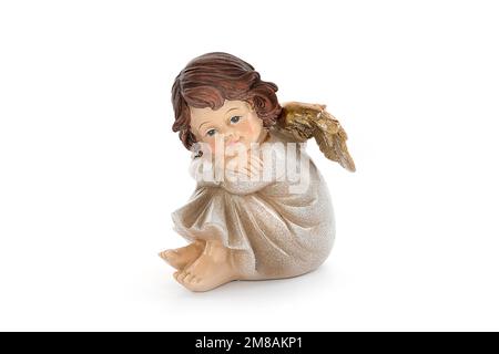 Angelo figurato in ceramica su sfondo bianco. Ideale per Natale e Pasqua Foto Stock