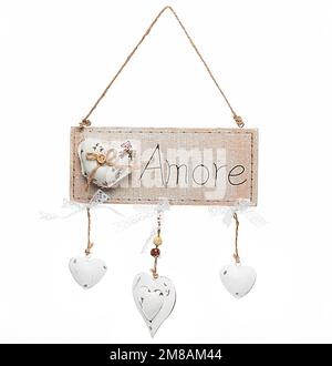 Placca in tessuto, legno, acciaio da appendere con dedizione. Idea regalo, Natale, Pasqua e San Valentino Foto Stock