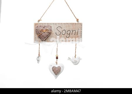 Placca in tessuto, legno, acciaio da appendere con dedizione. Idea regalo, Natale, Pasqua e San Valentino Foto Stock