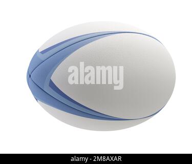 Una palla rugby bianca testurizzata con elementi di design colorati su uno sfondo isolato - rendering 3D Foto Stock