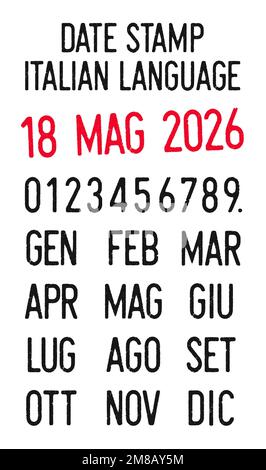 Illustrazione vettoriale dei timbri delle date modificabili in lingua italiana (giorni, mesi, anni) Illustrazione Vettoriale