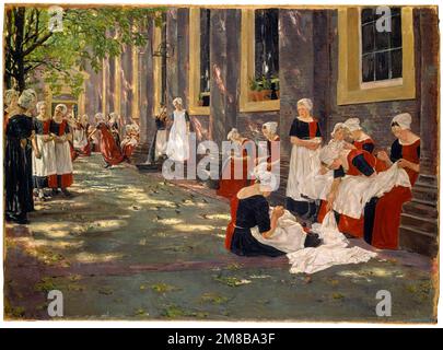 Max Liebermann, il cortile dell'orfanotrofio di Amsterdam, periodo libero nell'orfanotrofio di Amsterdam, pittura ad olio su tela, 1881-1882 Foto Stock