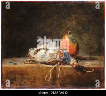 Jean Baptiste Siméon Chardin, vita morta con pernice e pera, pittura in olio su tela, 1748 Foto Stock