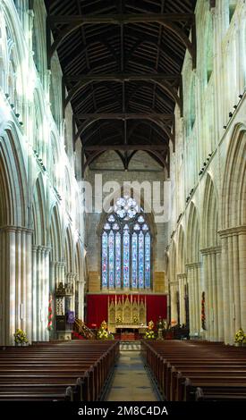 Interno della Chiesa del Priorato di Bridlington con tetto in legno Foto Stock