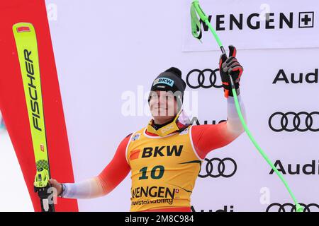 Wengen, Svizzera, 13/01/2023, 2023 FIS ALPINE WORLD CUP SKI , SG MEN&#XA;Wengen, Swiss, sui&#XA;2023-01-13 - Venerdì&#XA;immagini Mostra ROGENTIN Stefan (sui) SECONDO CLASSIFICATO Foto Stock