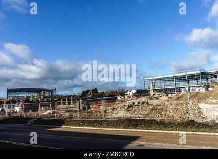 Lavori di costruzione per la costruzione di magazzini e altre unità, nonché un Homebase Store, in corso in High Wycombe. Foto Stock