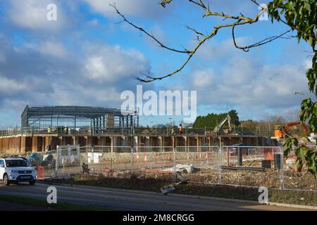 Lavori di costruzione per la costruzione di magazzini e altre unità, nonché un Homebase Store, in corso in High Wycombe. Foto Stock