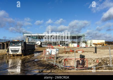 Lavori di costruzione per la costruzione di magazzini e altre unità, nonché un Homebase Store, in corso in High Wycombe. Foto Stock