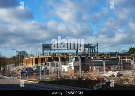 Lavori di costruzione per la costruzione di magazzini e altre unità, nonché un Homebase Store, in corso in High Wycombe. Foto Stock