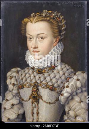 Clouet, Elisabetta d'Austria Regina di Francia, 1571; olio su tavola; musée Condè, Chantilly, Francia. Elisabetta d'Austria(1554-1592), Regina di Foto Stock