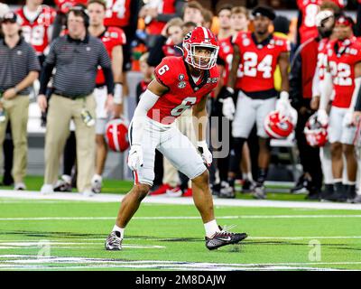 Inglewood, California. 9th Jan, 2023. Georgia Bulldogs Defensive back Daylen Everette (6) legge l'offesa durante il gioco del campionato nazionale di calcio del college Playoff tra la TCU Horned Frogs e la Georgia Bulldogs il 9 gennaio 2023 al SoFi Stadium di Inglewood, California. (Credito obbligatorio: Freddie Beckwith/MarinMedia.org/Cal Sport Media) (fotografo completo assoluto, e crediti richiesti).Televisione, o riviste a scopo di lucro contattare MarinMedia direttamente. Credit: csm/Alamy Live News Foto Stock