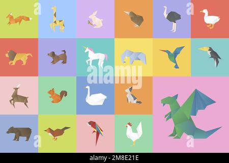 Variopinti animali vettore origami artigianato set ritagliato Illustrazione Vettoriale