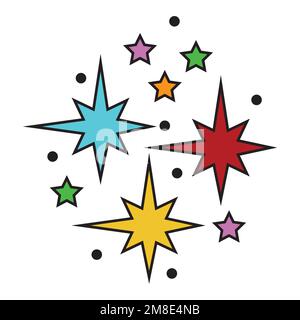 Una serie di illustrazioni vettoriali colorate di cartoni animati di stelle isolate su uno sfondo bianco Illustrazione Vettoriale